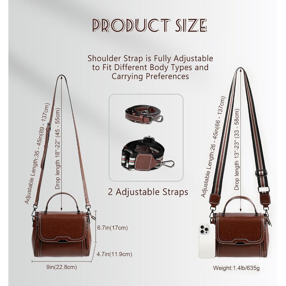 Compact Waxed Leather Crossbody Bag: Effortless Style & Organized Storage - Picture 6 of 6